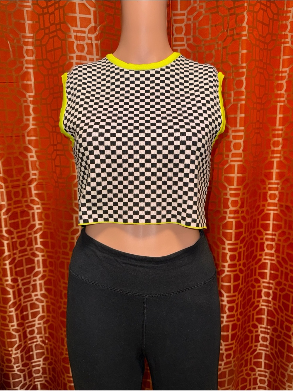 Zara Checkered Knit Tank Vest Size Medium